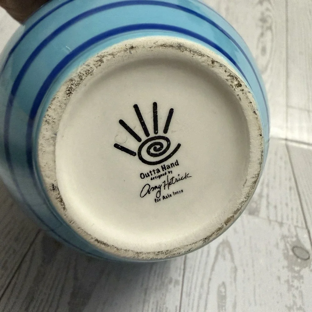 Outta Hand By Amy Hetrick Sugar‎ Bowl Lid Striped Polka dot Blue Green Vintage